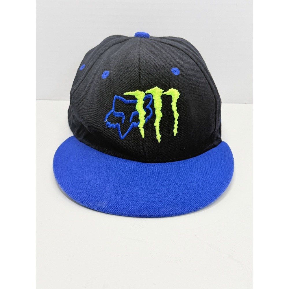 JCAP Fox Racing Monster Energy Snapback Hat Black Blue Neon Green Motocross
